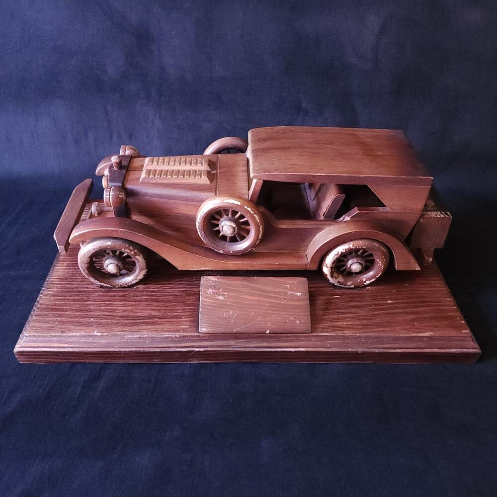 Vintage Late 20th Century Handmade Wooden 1932 V8 Ford Car Model Wood Display 16